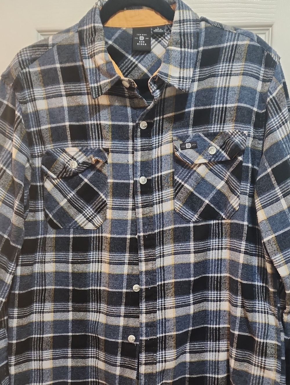 Men's Casual Plaid Button-Down Shirt - Blue, Black & Cream by Unbranded